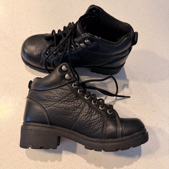 Harley Davidson Tyler Moto Biker Boots Black Leather Lace Up Women’s 38 / US 7 - Picture 3 of 11